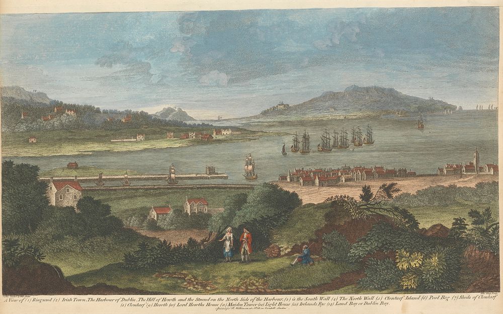 A View of (1) Ringsend (2) Irish Town, The Harbour of Dublin, The Hill of Howth and The Strand on the North Side of the…