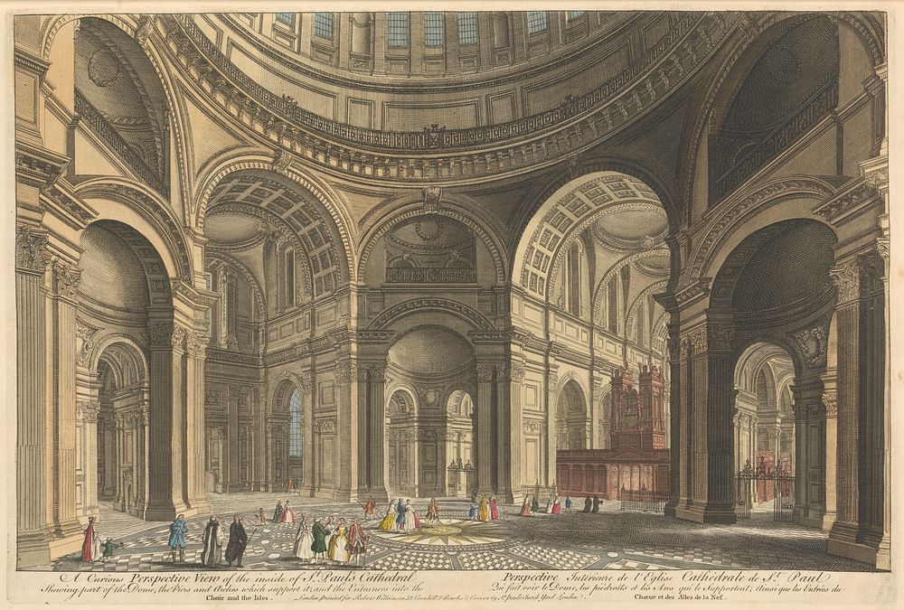 A Curious Perspective View of the Inside of St. Paul's Cathedral, Shewing part of the Dome, the Piers and Arches which…