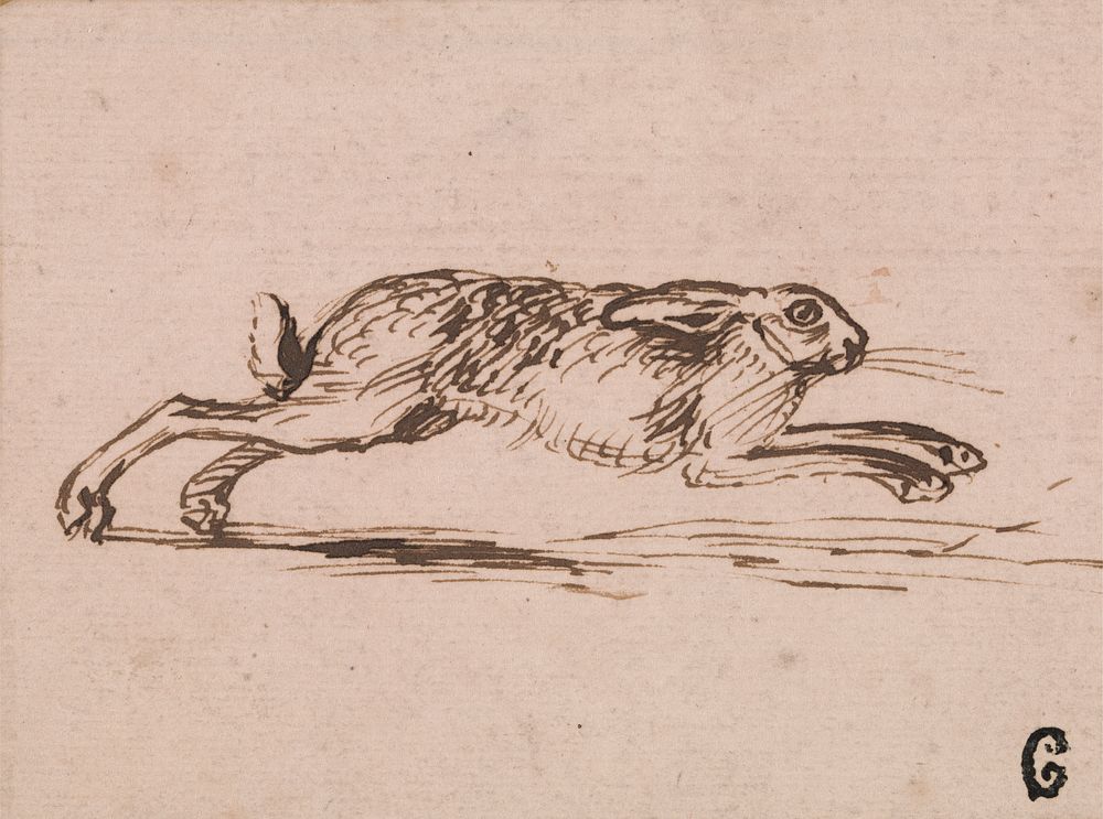 A Hare Running, with Ears Laid Back