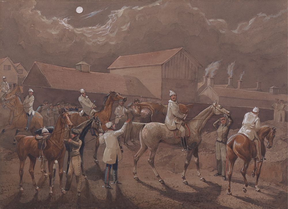 The Night Riders of Nacton: Preparing to Start. Ipswich, the Watering Place behind the Barracks