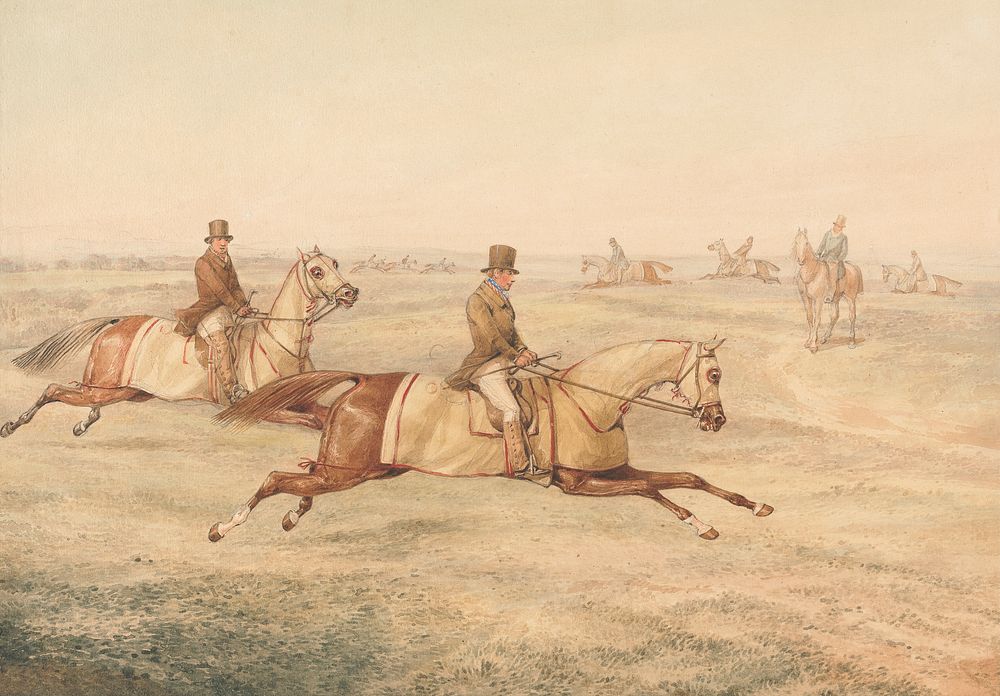 Two Riders Exercising Horses at a Gallop