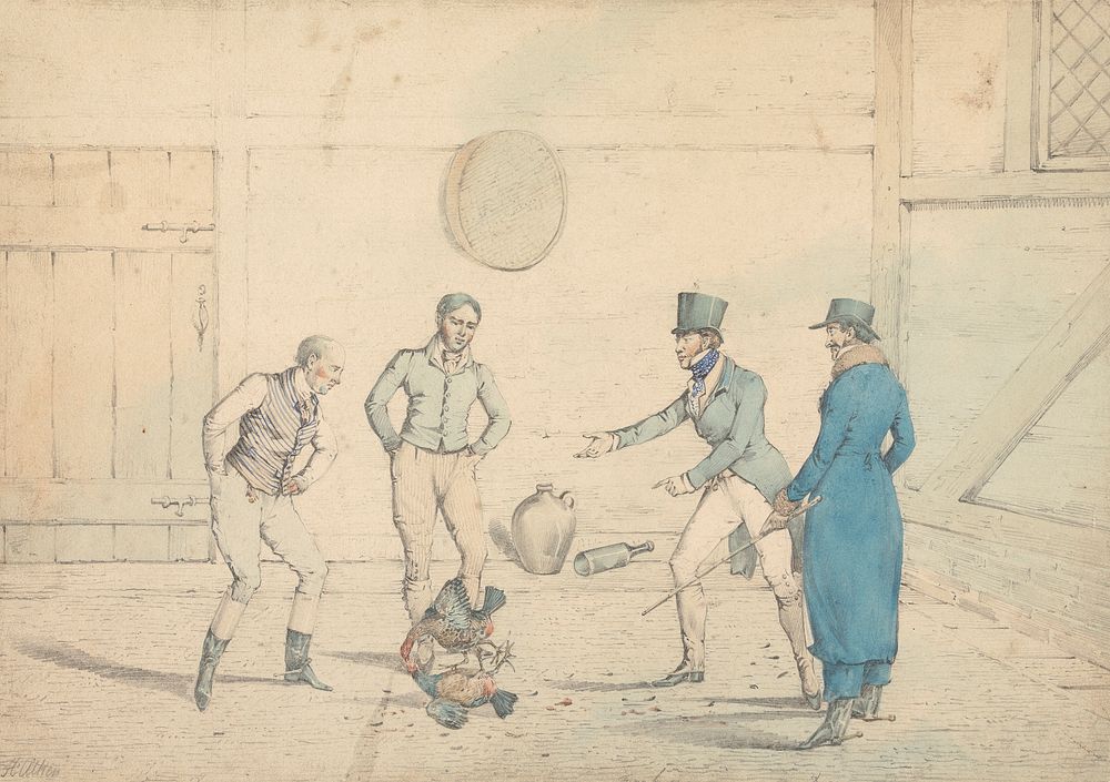 A Cock-Fight Watched by Four Men in an Out-House: The Fight, Engraved as Plate 39 in "The National Sports of Great Britain"
