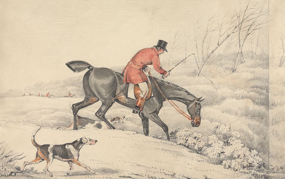 Foxhunting: Rider and a Couple of Hounds Entering a Covert