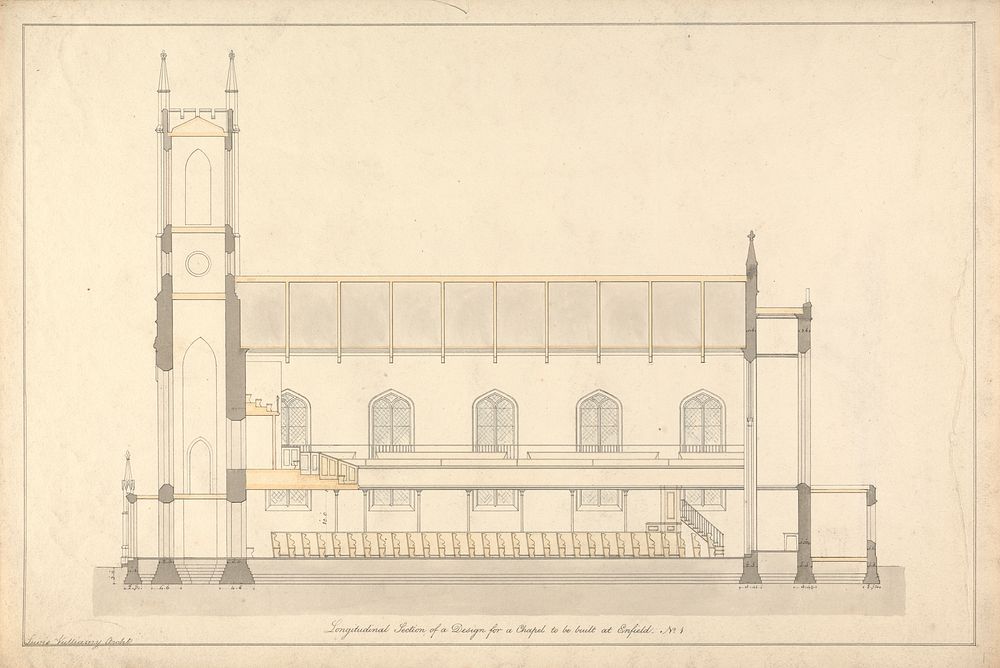 Design for a Chapel at Enfield: Longitudinal Section