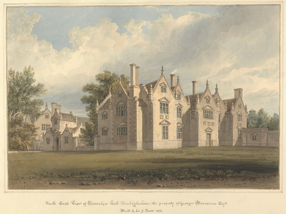 North East View of Trevalyn Hall, Denbighshire; the property of George Boscawen  Esqre. Built by Sir G. Trevor 1576