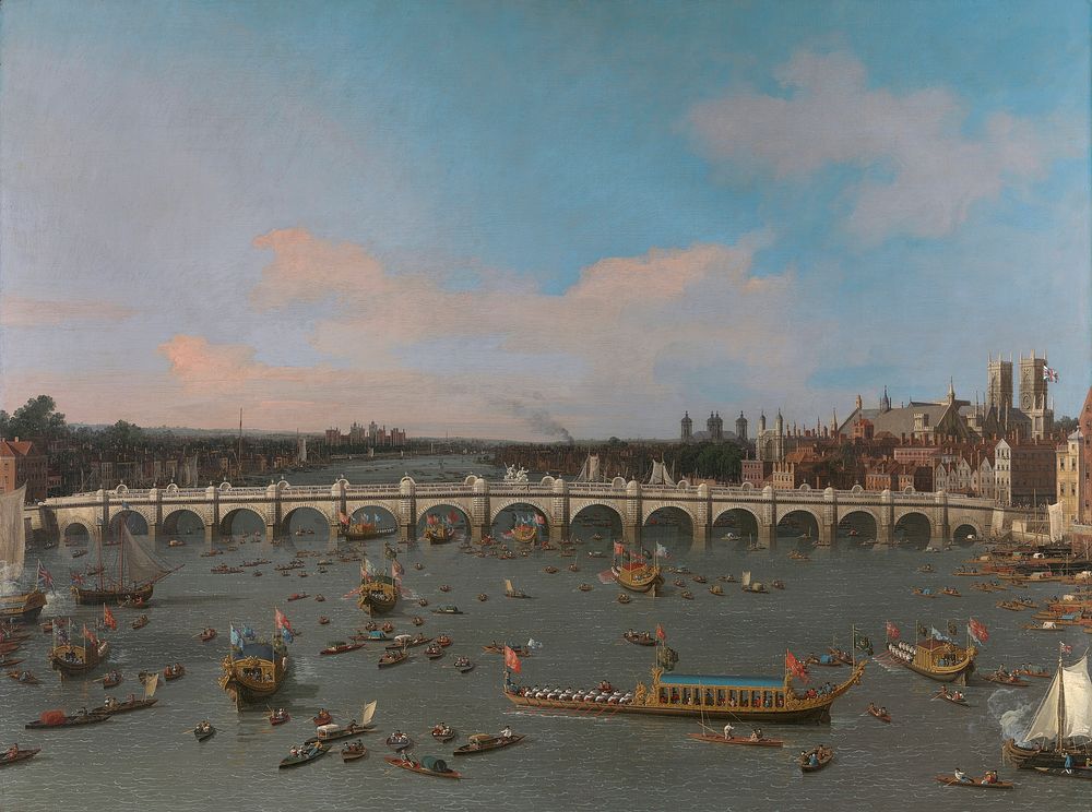 Westminster Bridge, with the Lord Mayor's Procession on the Thames