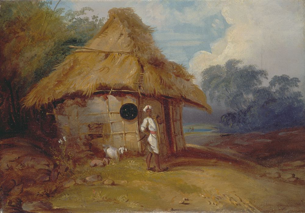 View in Southern India, with a Warrior Outside His Hut