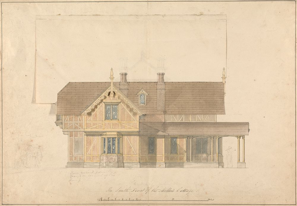 The Miller's Cottage at Chatsworth, Derbyshire: Front Elevation with Alternative Roof Design