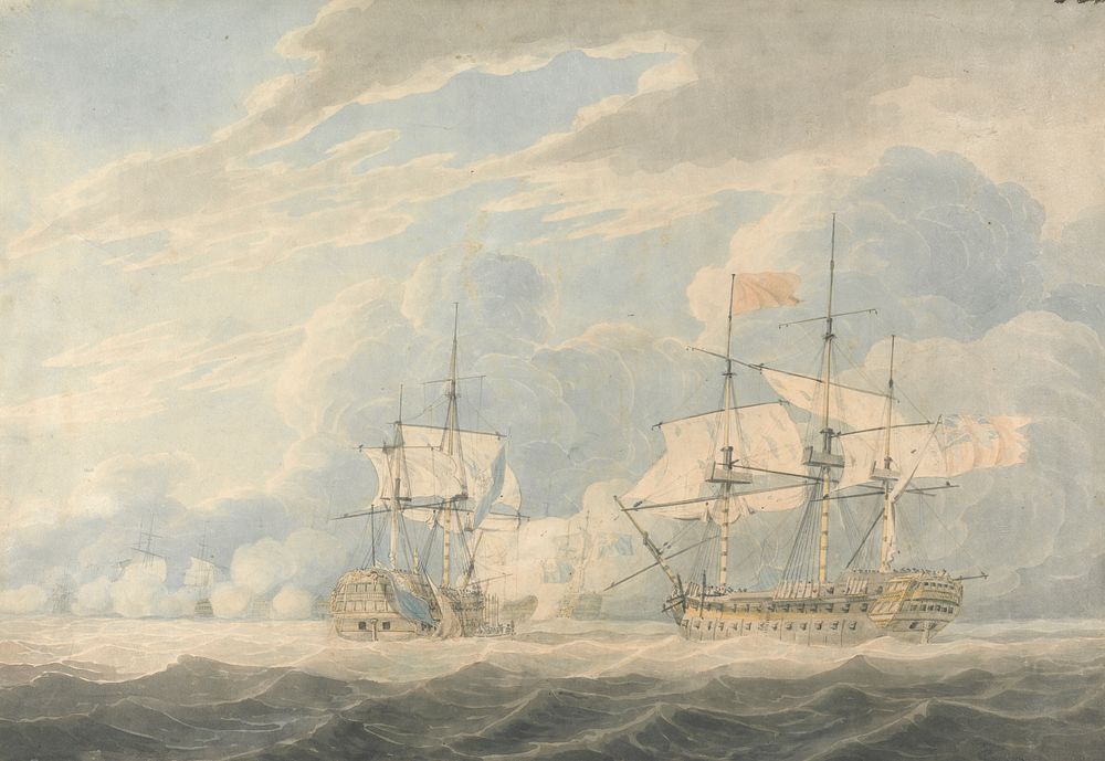 The Dutch Vice Admiral under Admiral De Winter striking his flag to the English Vice Admiral Onslow under Admiral Duncan at…