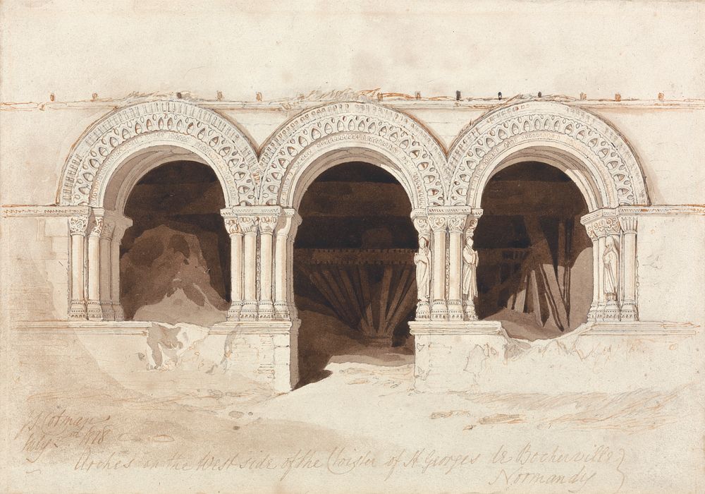 Arches in the West Side of the Cloister of Saint. Georges de Bocherville, near Rouen, Normandy