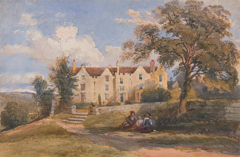 Group Seated in Grounds of a Large House