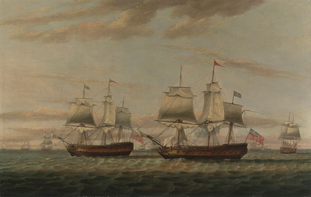 An Indiaman and a Two Decker Hove to, Said to be Thomas Dumar, Esq. in H.M. Ship 'Portland' Delivering the Leeward Island…