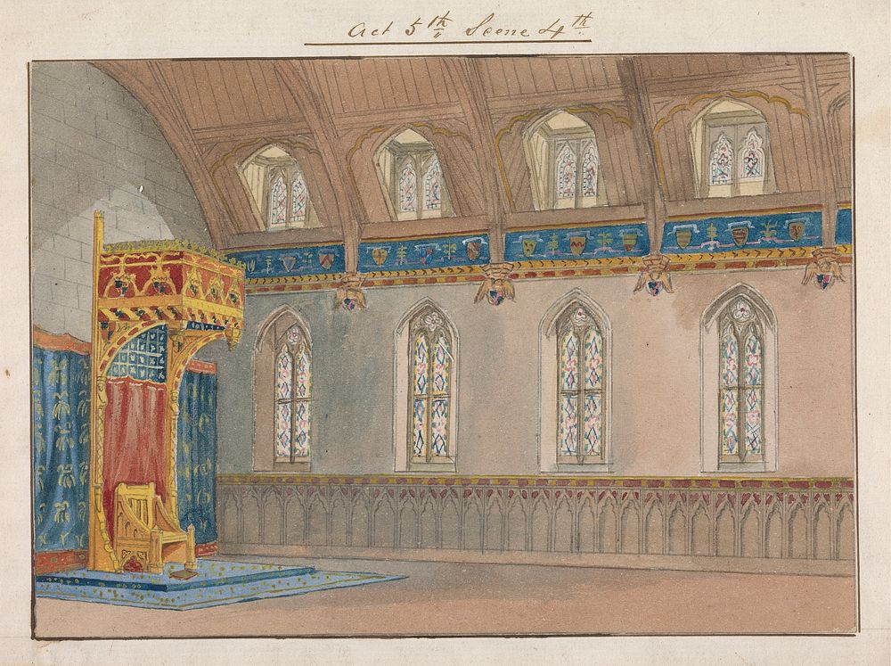 Design for Setting of Charles Kean's Richard II at the Princess's Theatre on March 12, 1857, Act 5, Scene 4