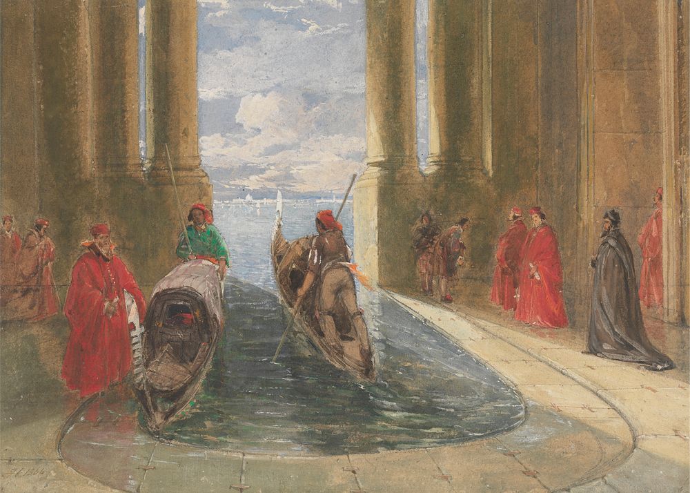 Venetian Dignitaries Boarding Gondolas by James Holland