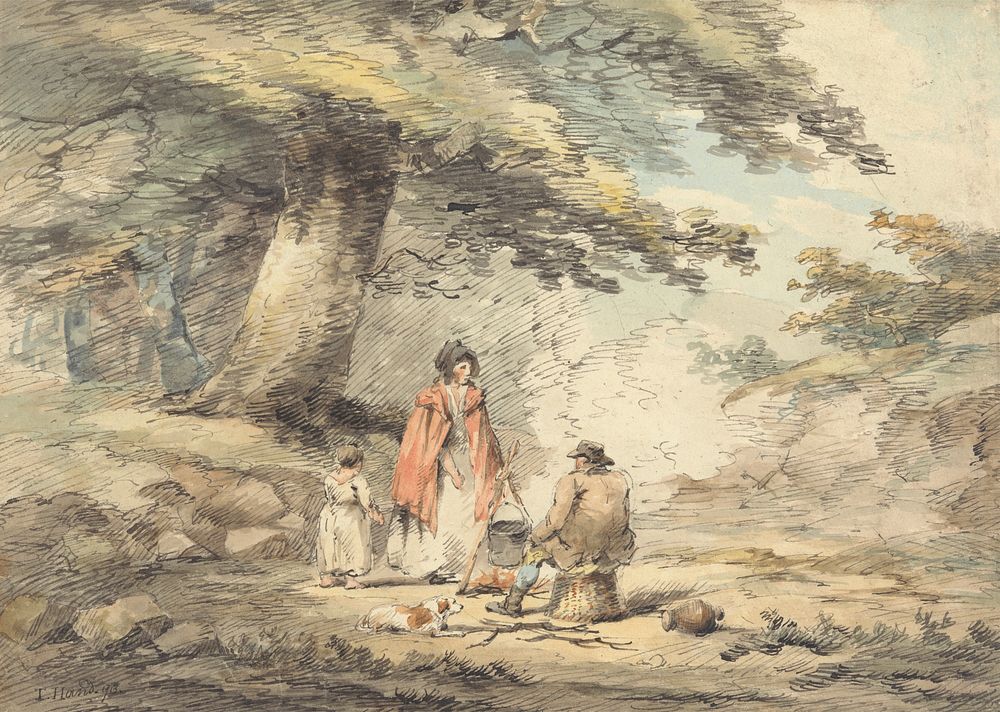 Wooded Landscape with Figures Round a Cooking Pot by Thomas Hand