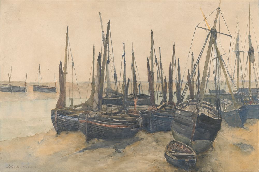 Fishing Boats Moored by Jules Lessore