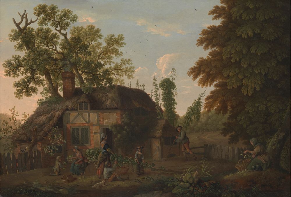 Hop Pickers Outside a Cottage by George Smith