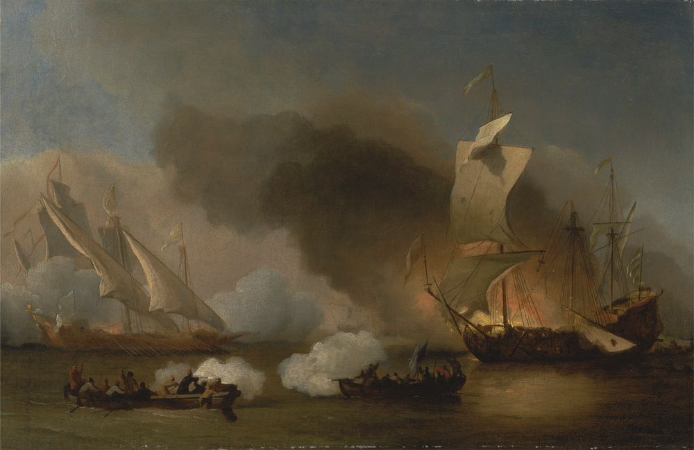 An Action between English Ships and Barbary Corsairs by Willem Van De Velde the younger