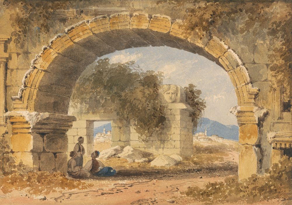 Figures Seated Under a Stone Arch