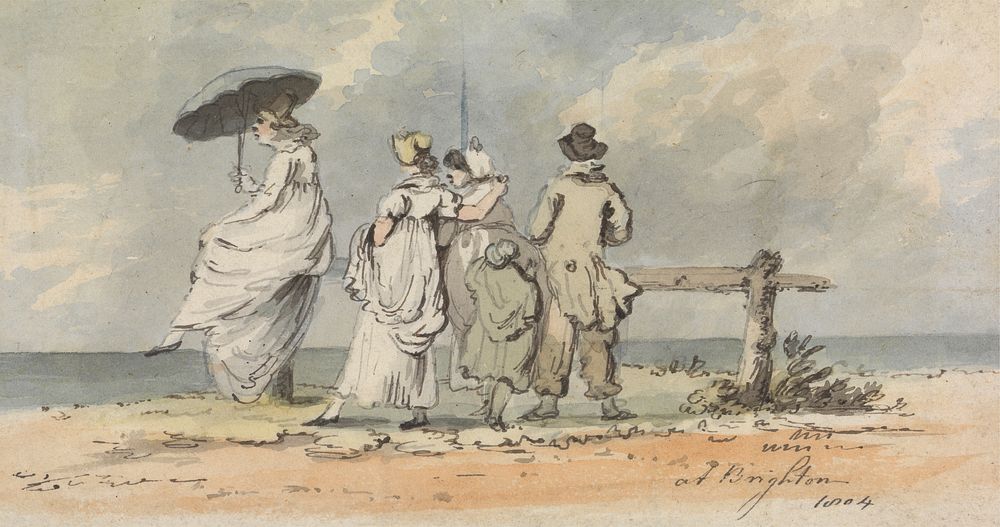 At Brighton, 1804: Three Women, Child and Man Looking Out to Sea