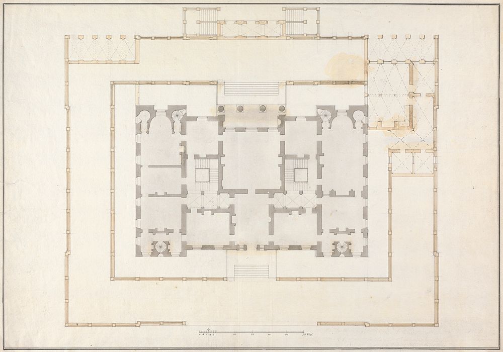 Unidentified Country House: Ground Floor Plan, attributed to John Sanderson
