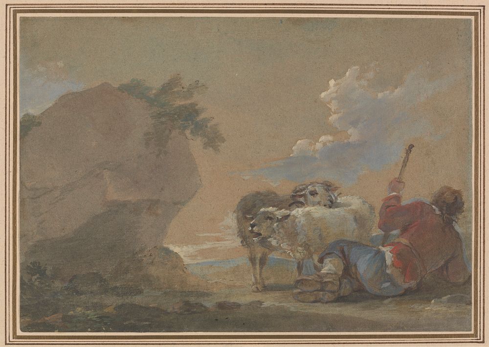 Landscape with Shepherd and Sheep by Thomas Barker