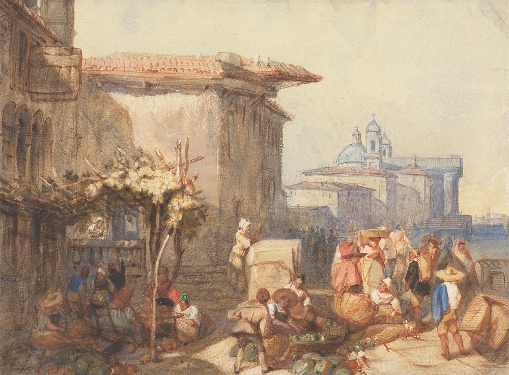 A Market Scene in Venice by Charles Bentley