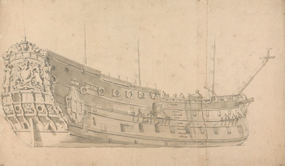 An English Man of War, Starboard Quarter View: Possibly the Victory