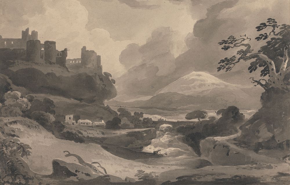 Mountain Landscape with Castle Ruins on a Cliff by John Varley