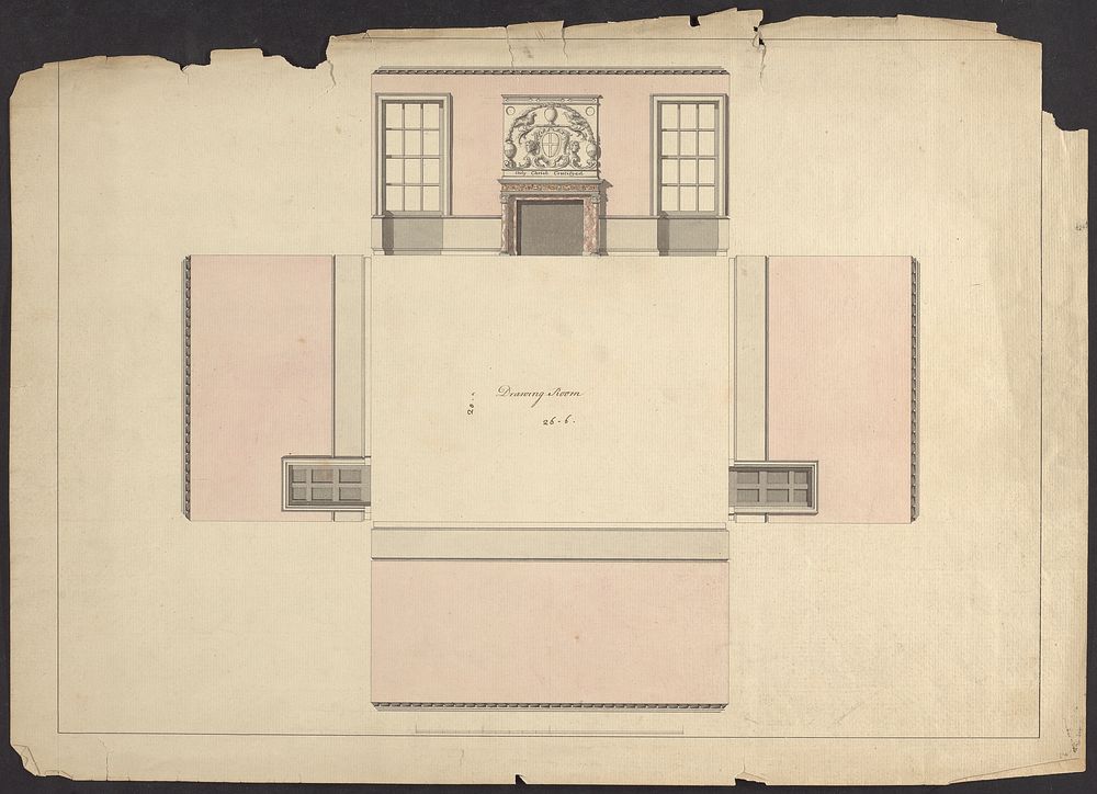 Cobham Hall, Kent: Section of the drawing room by James Wyatt