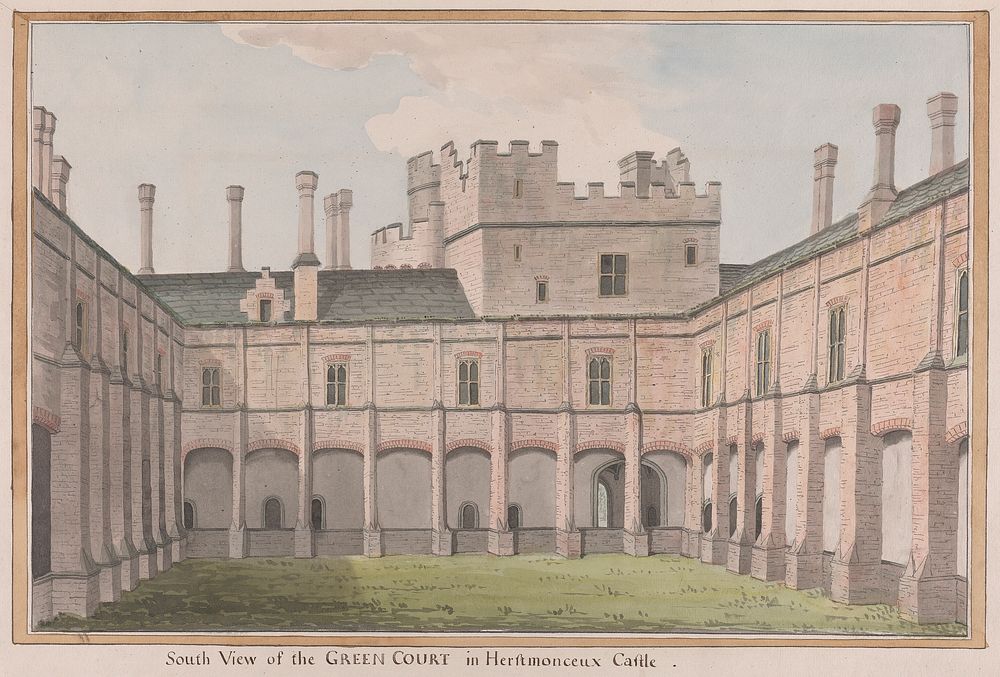 Herstmonceux Castle, East Sussex: South View of the Green Court by James Lambert of Lewes