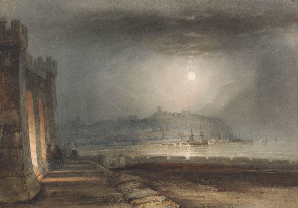 Scarborough Harbour, Yorkshire - Moonlight by Henry Barlow Carter
