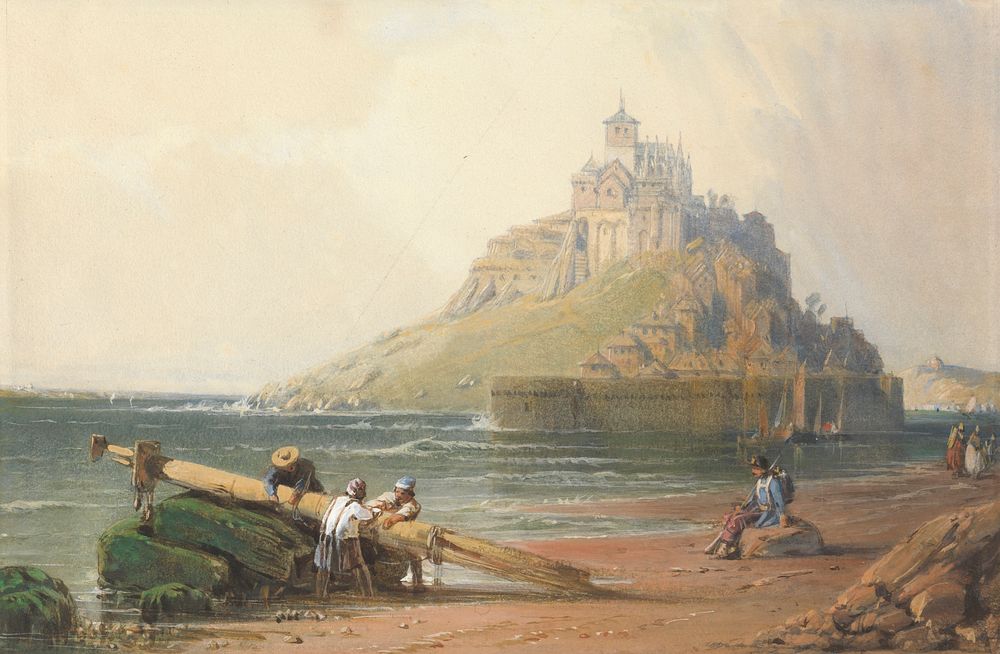 View of Mont St. Michel with Figures on the Beach