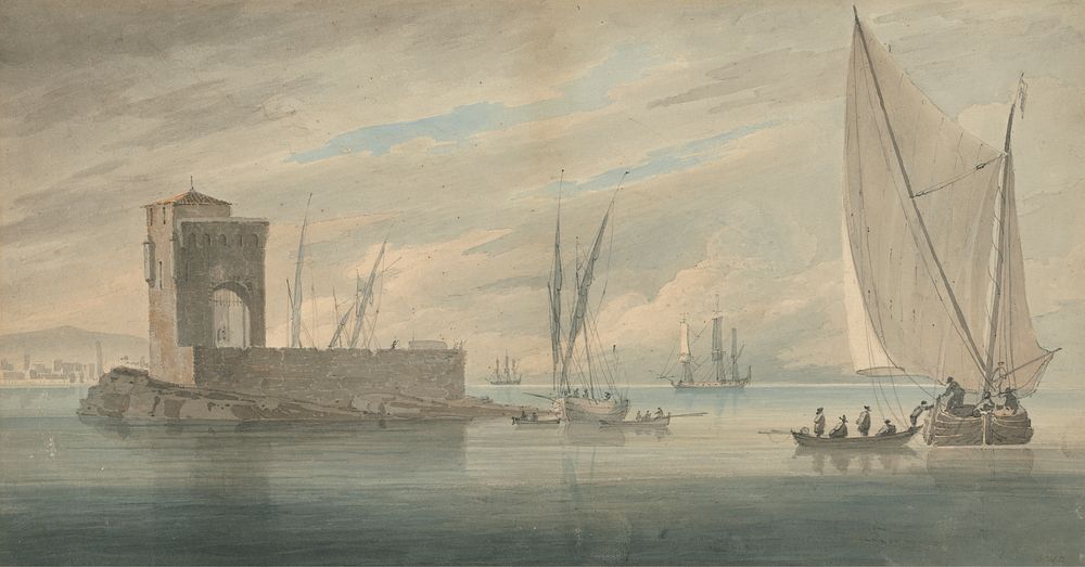 Italian Coast Scene with Island Shipping by John Wilson Carmichael