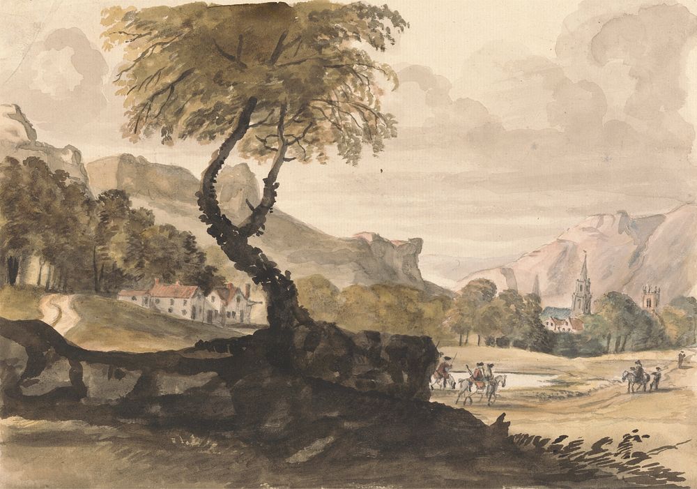 Hilly Scene with Village and Horseman by Peter Tillemans