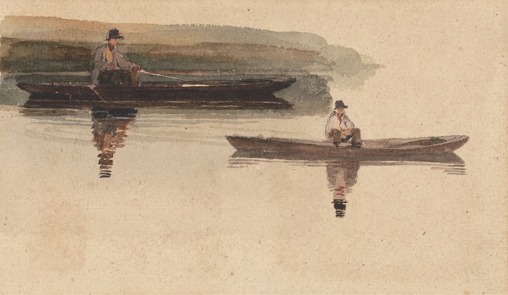 Two Men in Punts, attributed to Peter Dewint