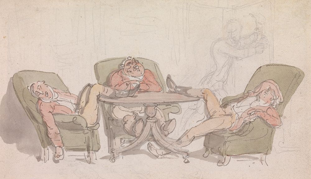 Three Sportsmen Sleeping at the Table in Their Chairs by Thomas Rowlandson
