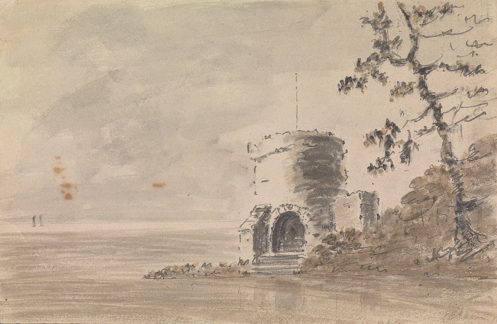 Castle Ruin in Landscape Scene with a Lake by unknown artist