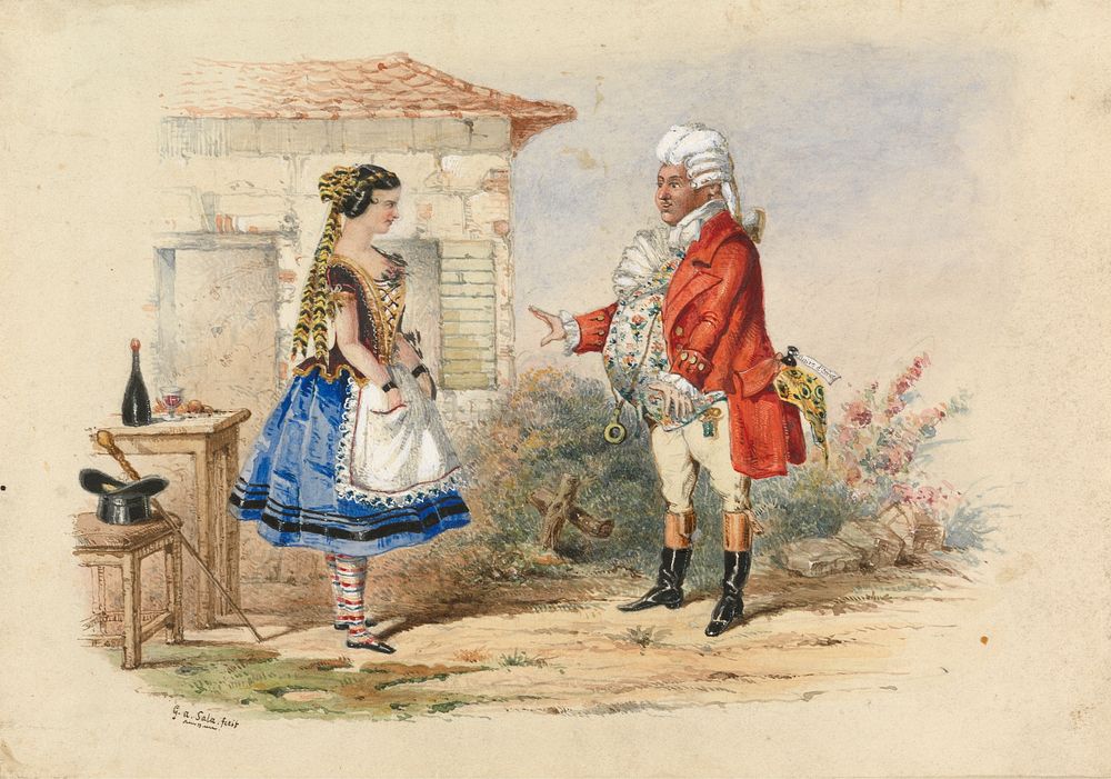 Adina and Dr. Dulcamara, Scene from Donigetti's Elisir d'Amore