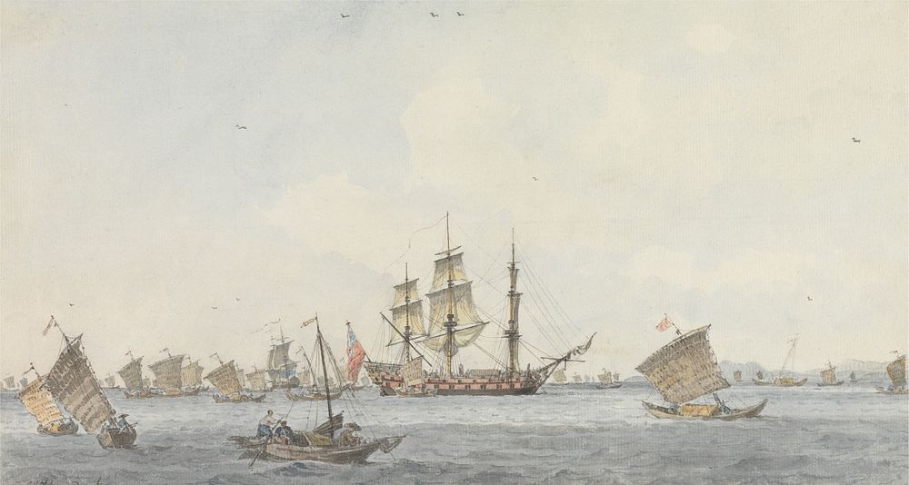 The Hindostan at Anchor in the Strait of Mi-a-tau of the City of Ten-choo-fou at the Entrance to the Gulf of Pekin