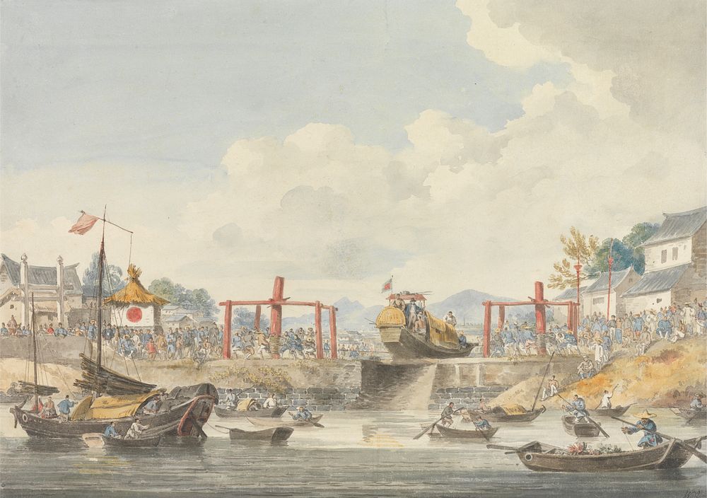 Barges of the Embassy Being Raised from One Canal to Another on Their Way from Han-Tcheou-Foo to Tchu-San, 16 November 1793…