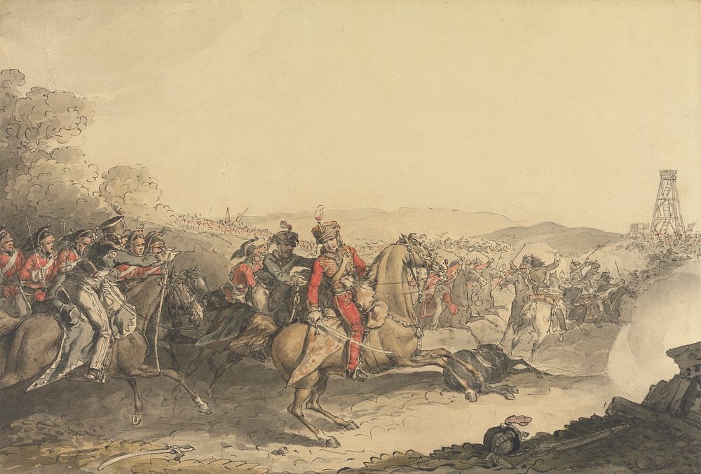 The Marquis of Anglesea Wounded Whilst Leading a Charge of Heavy Cavalry at the Close of the Battle of Waterloo by John…