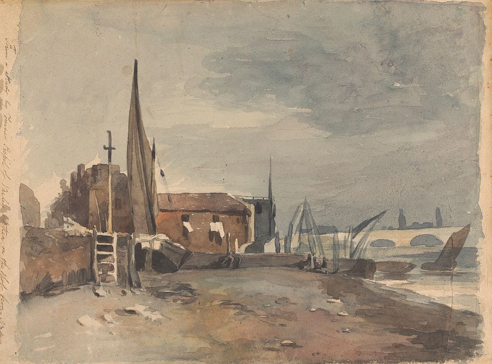 Shore Scene with Buildings and Boats