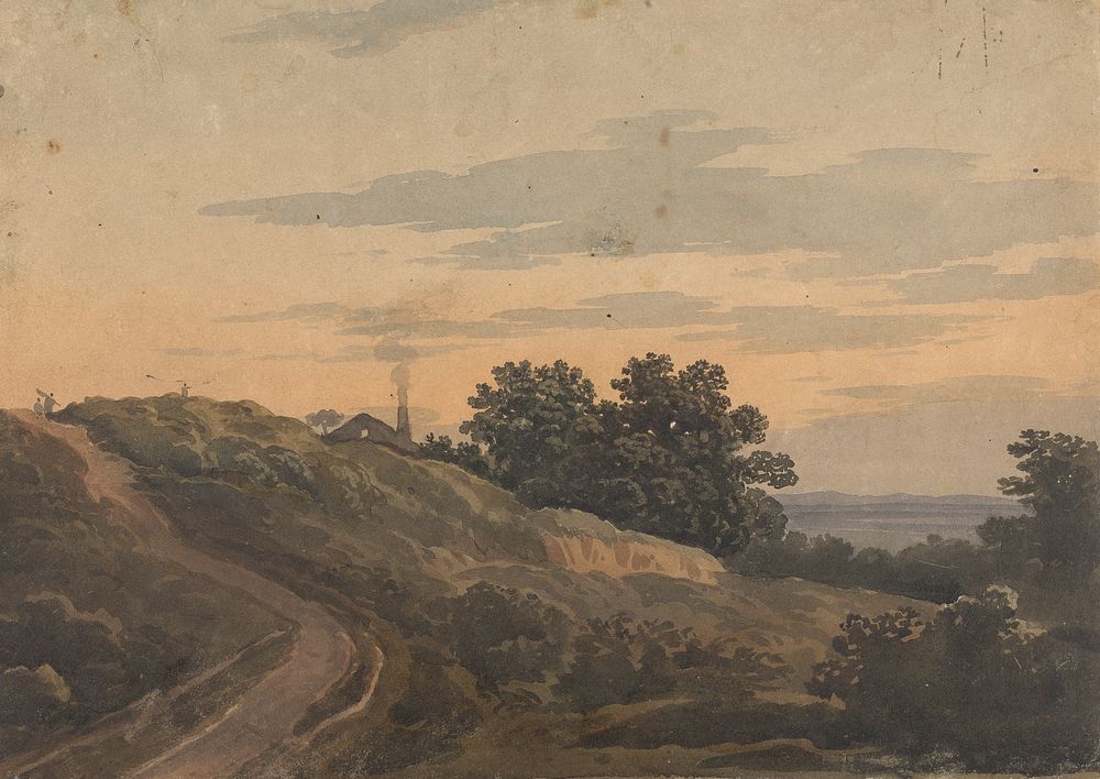 Hilly Landscape with House, Path, and Figures by Thomas Sully