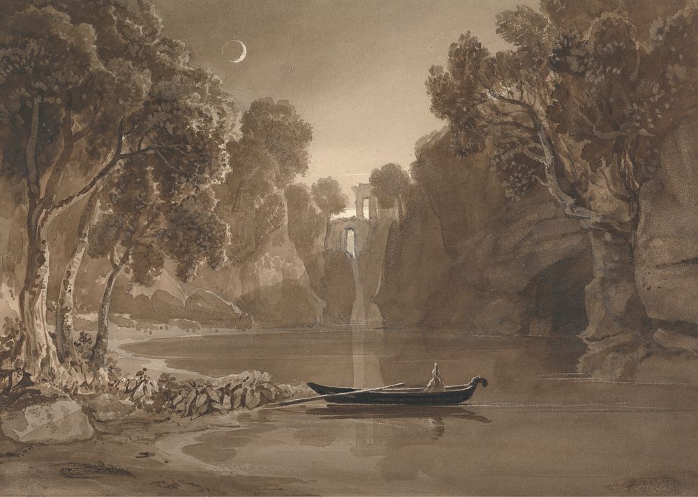 The Moonlit Lake, attributed to Samuel Jackson (formerly attributed to Francis Danby)