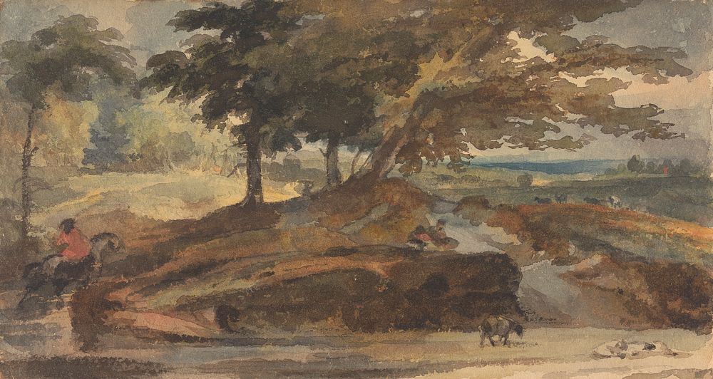 Landscape with Knoll with Trees, Figure on Horseback by Thomas Sully