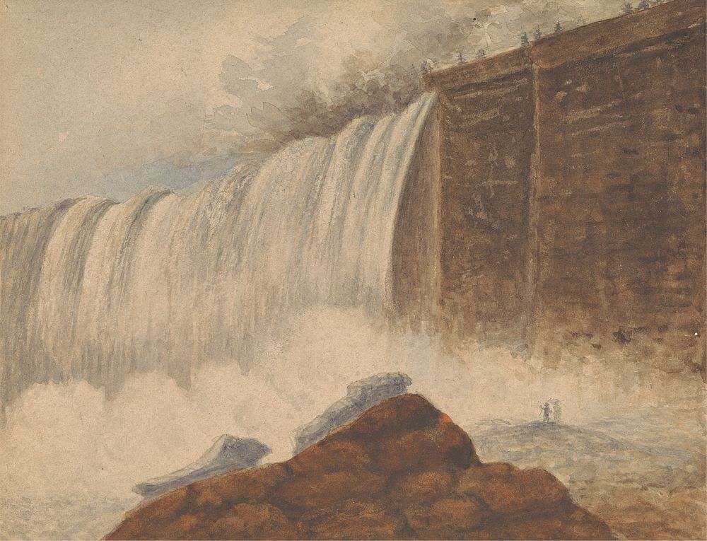 View of Niagara Falls with Two Figures on Rock in Right Foreground by Isaac Weld
