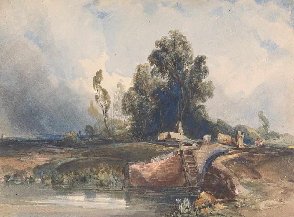 Landscape with Canal and Lock; Figures at Lock