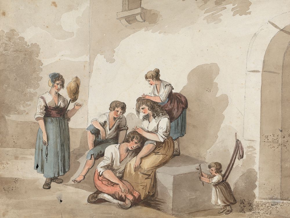 "After Pinnelli" (Group of Peasants Outside a House) by Isaac Weld