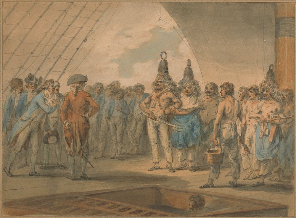 Crossing the Line Ceremony on Board the Ship, "Vestal" by Julius Caesar Ibbetson